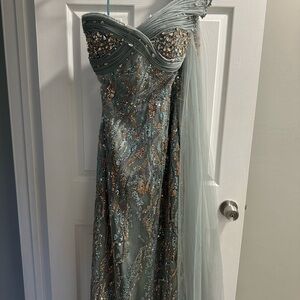 Elegant One-Shoulder Beaded Gown